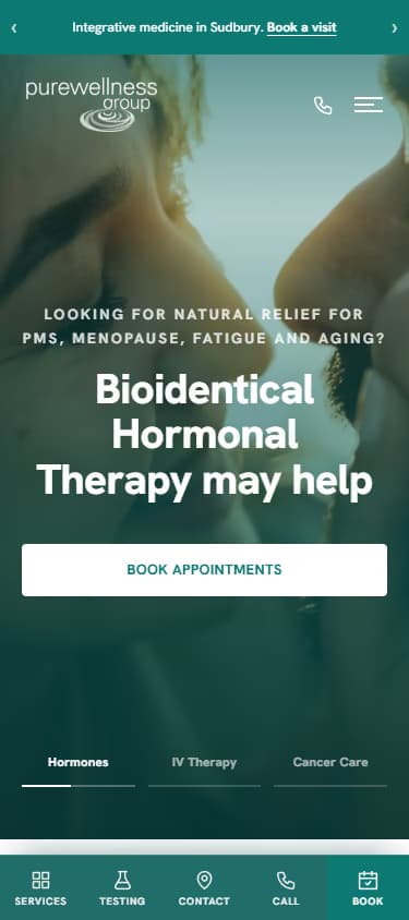 The new Pure Wellness Group homepage on a phone