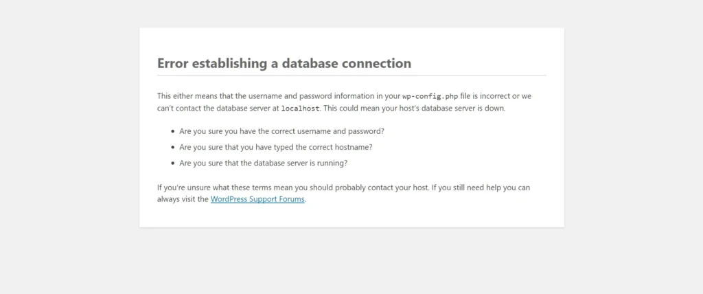 wordpress database error